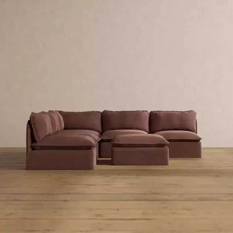 Anabei Sofá Seccional Modular Esquinero Abierto de 5 Plazas Lavable + Otomana | Asiento Memorix+ y Almohada Contorneada