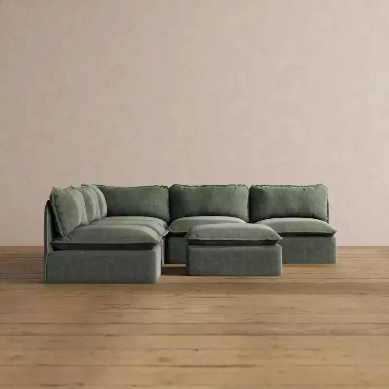 Anabei Sofá Seccional Modular Esquinero Abierto de 5 Plazas Lavable + Otomana | Asiento Memorix+ y Almohada Contorneada