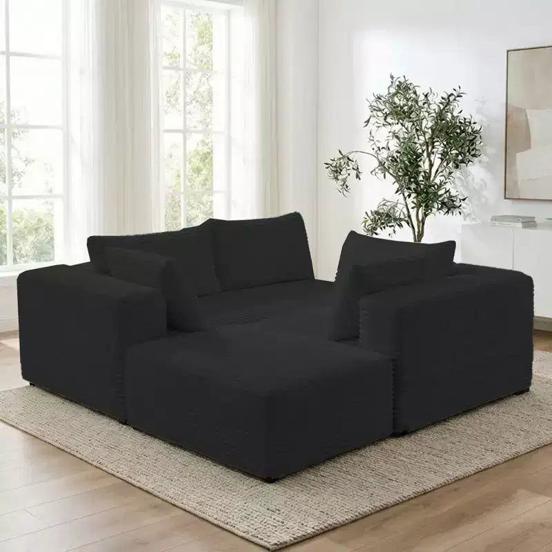 Mjkone Oversized Corduroy L-Shaped Sectional Sofa with Chaise, Modular Design, Black