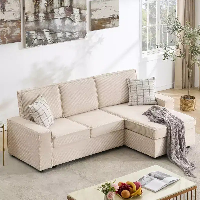 L-Shaped Modular Sectional Sofa, Deep Seat Corduroy Cloud Couch with Chaise, Convertible for Living Room Office