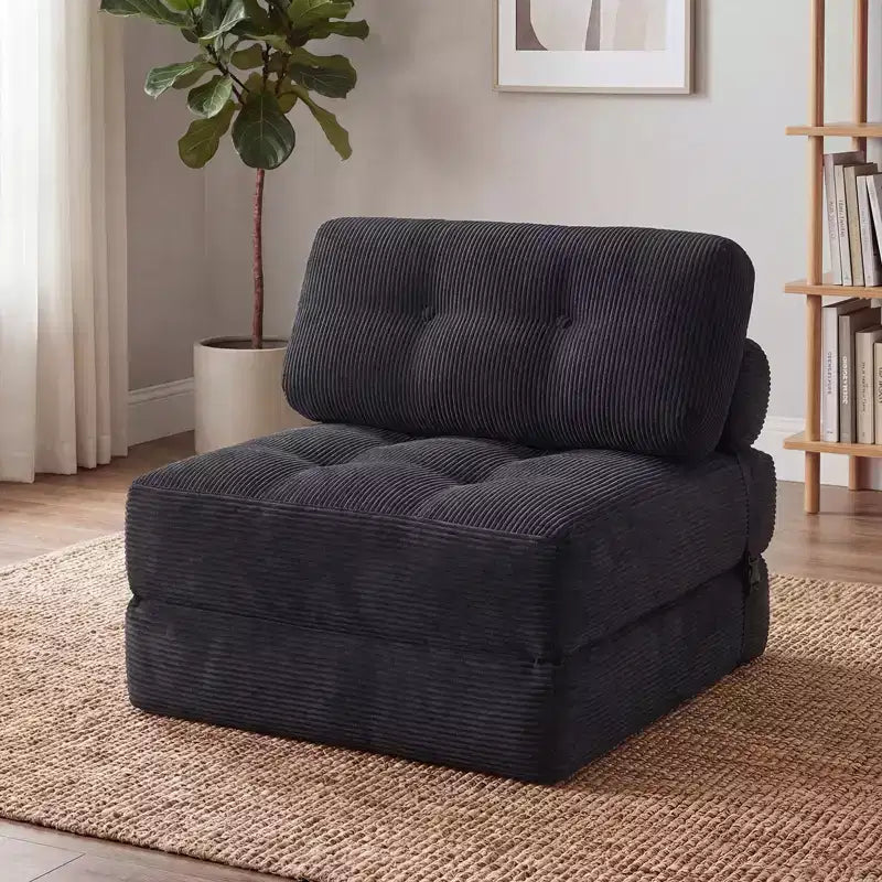 Costway Folding Sofa Bed, Convertible Sleeper Chair with Pillow Back Support Corduroy Cover Beige/ Black/ Gray/ Navy Blue/ Pink