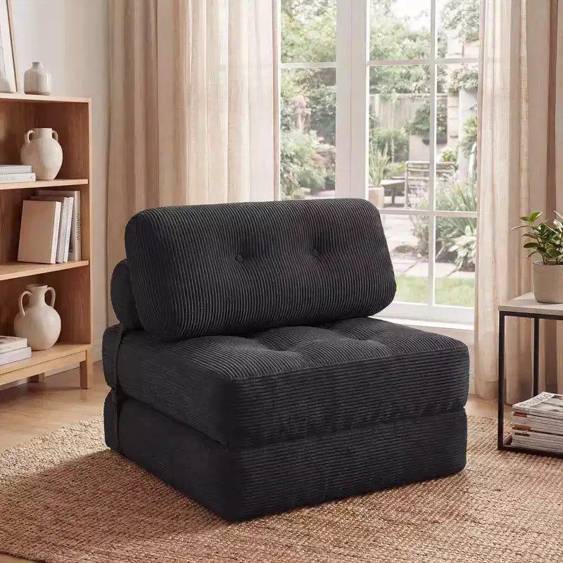 Costway Folding Sofa Bed, Convertible Sleeper Chair with Pillow Back Support Corduroy Cover Beige/ Black/ Gray/ Navy Blue/ Pink