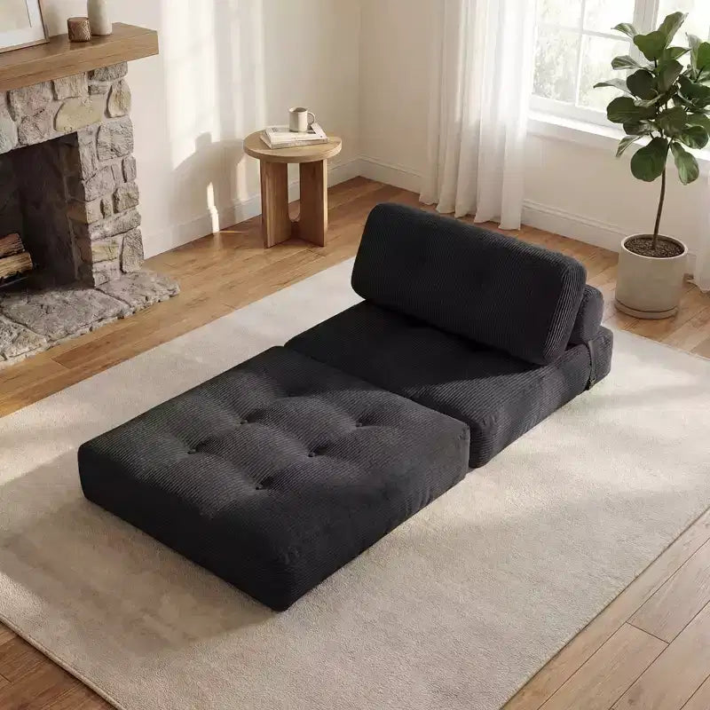 Costway Folding Sofa Bed, Convertible Sleeper Chair with Pillow Back Support Corduroy Cover Beige/ Black/ Gray/ Navy Blue/ Pink