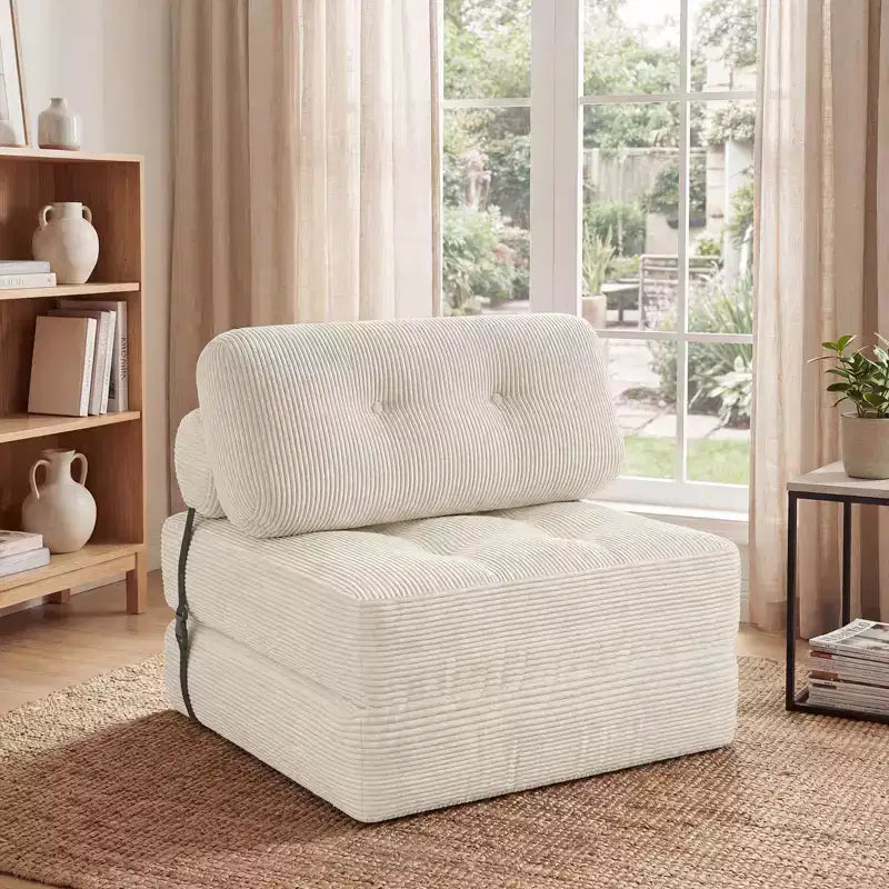 Costway Folding Sofa Bed, Convertible Sleeper Chair with Pillow Back Support Corduroy Cover Beige/ Black/ Gray/ Navy Blue/ Pink