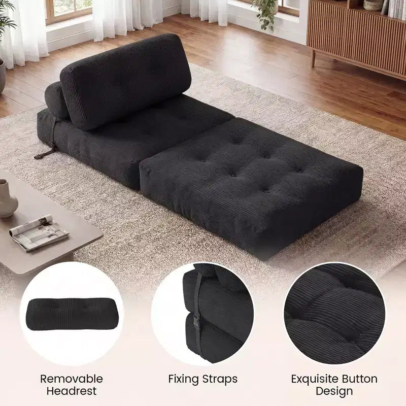 Costway Folding Sofa Bed, Convertible Sleeper Chair with Pillow Back Support Corduroy Cover Beige/ Black/ Gray/ Navy Blue/ Pink