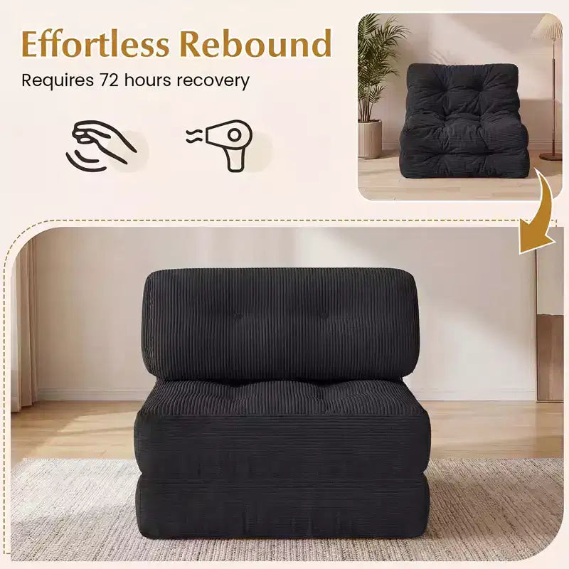 Costway Folding Sofa Bed, Convertible Sleeper Chair with Pillow Back Support Corduroy Cover Beige/ Black/ Gray/ Navy Blue/ Pink
