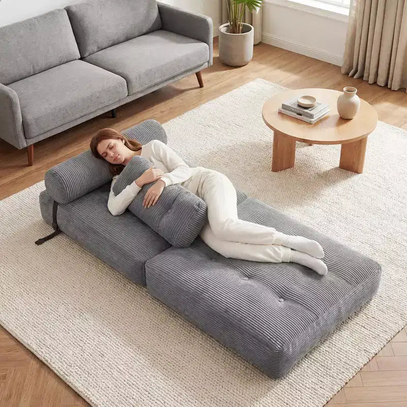 Costway Folding Sofa Bed, Convertible Sleeper Chair with Pillow Back Support Corduroy Cover Beige/ Black/ Gray/ Navy Blue/ Pink