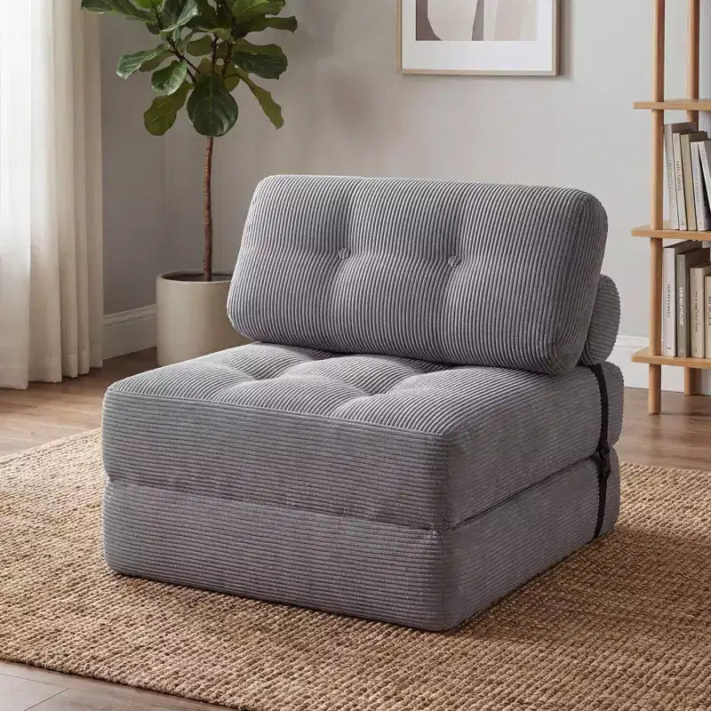 Costway Folding Sofa Bed, Convertible Sleeper Chair with Pillow Back Support Corduroy Cover Beige/ Black/ Gray/ Navy Blue/ Pink