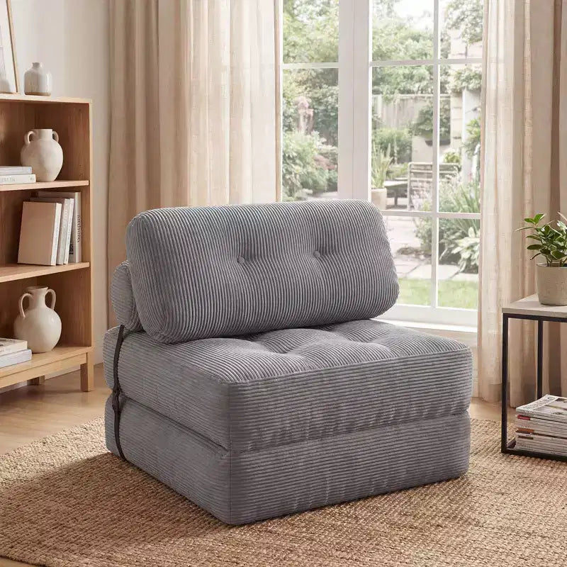 Costway Folding Sofa Bed, Convertible Sleeper Chair with Pillow Back Support Corduroy Cover Beige/ Black/ Gray/ Navy Blue/ Pink