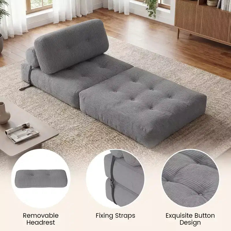 Costway Folding Sofa Bed, Convertible Sleeper Chair with Pillow Back Support Corduroy Cover Beige/ Black/ Gray/ Navy Blue/ Pink