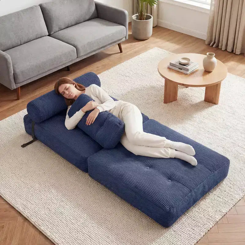 Costway Folding Sofa Bed, Convertible Sleeper Chair with Pillow Back Support Corduroy Cover Beige/ Black/ Gray/ Navy Blue/ Pink