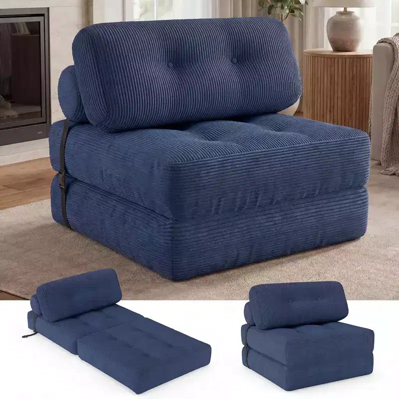 Costway Folding Sofa Bed, Convertible Sleeper Chair with Pillow Back Support Corduroy Cover Beige/ Black/ Gray/ Navy Blue/ Pink