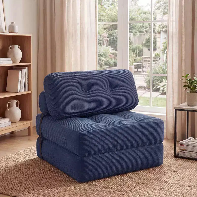 Costway Folding Sofa Bed, Convertible Sleeper Chair with Pillow Back Support Corduroy Cover Beige/ Black/ Gray/ Navy Blue/ Pink