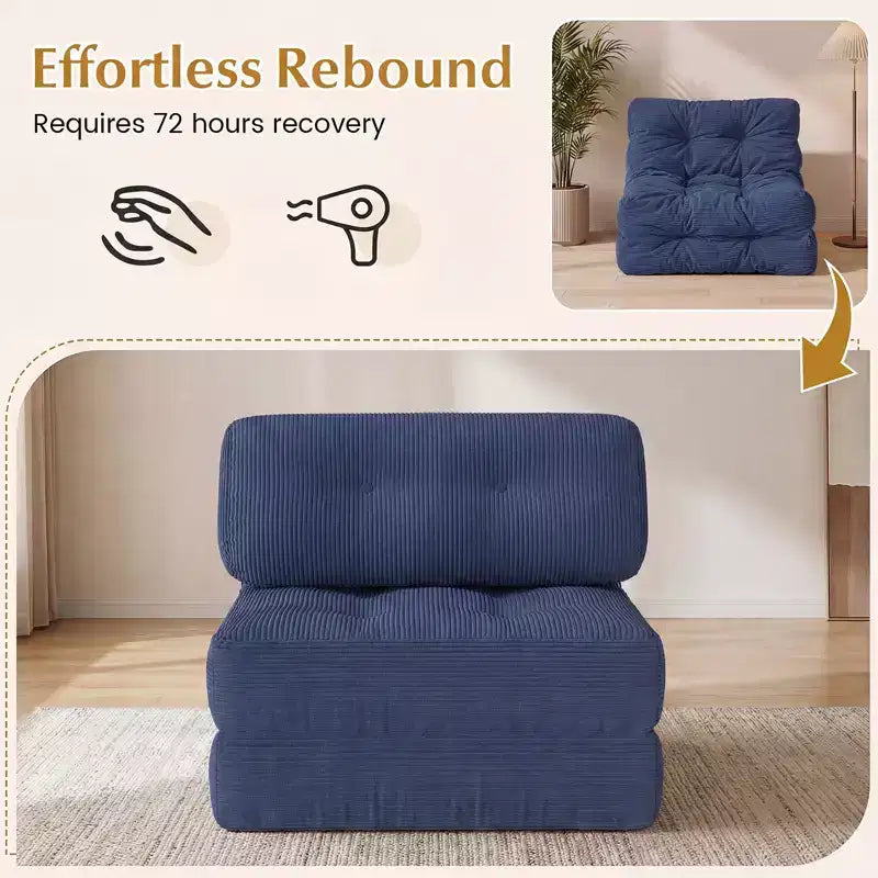 Costway Folding Sofa Bed, Convertible Sleeper Chair with Pillow Back Support Corduroy Cover Beige/ Black/ Gray/ Navy Blue/ Pink