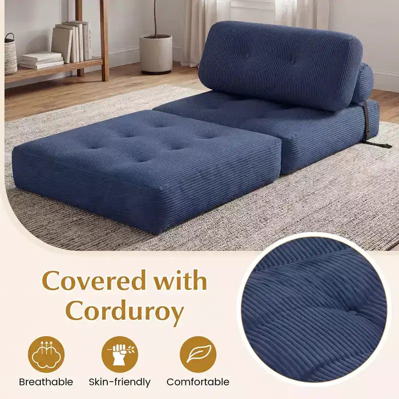 Costway Folding Sofa Bed, Convertible Sleeper Chair with Pillow Back Support Corduroy Cover Beige/ Black/ Gray/ Navy Blue/ Pink