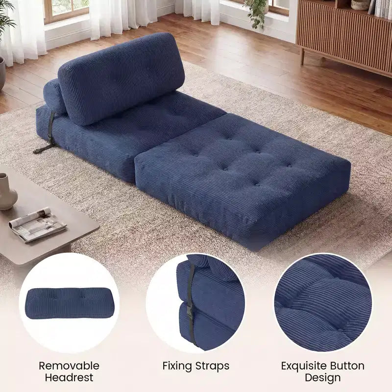 Costway Folding Sofa Bed, Convertible Sleeper Chair with Pillow Back Support Corduroy Cover Beige/ Black/ Gray/ Navy Blue/ Pink