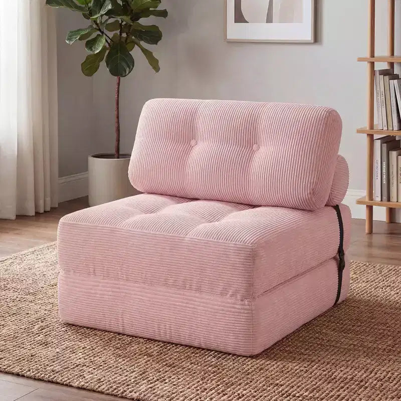 Costway Folding Sofa Bed, Convertible Sleeper Chair with Pillow Back Support Corduroy Cover Beige/ Black/ Gray/ Navy Blue/ Pink