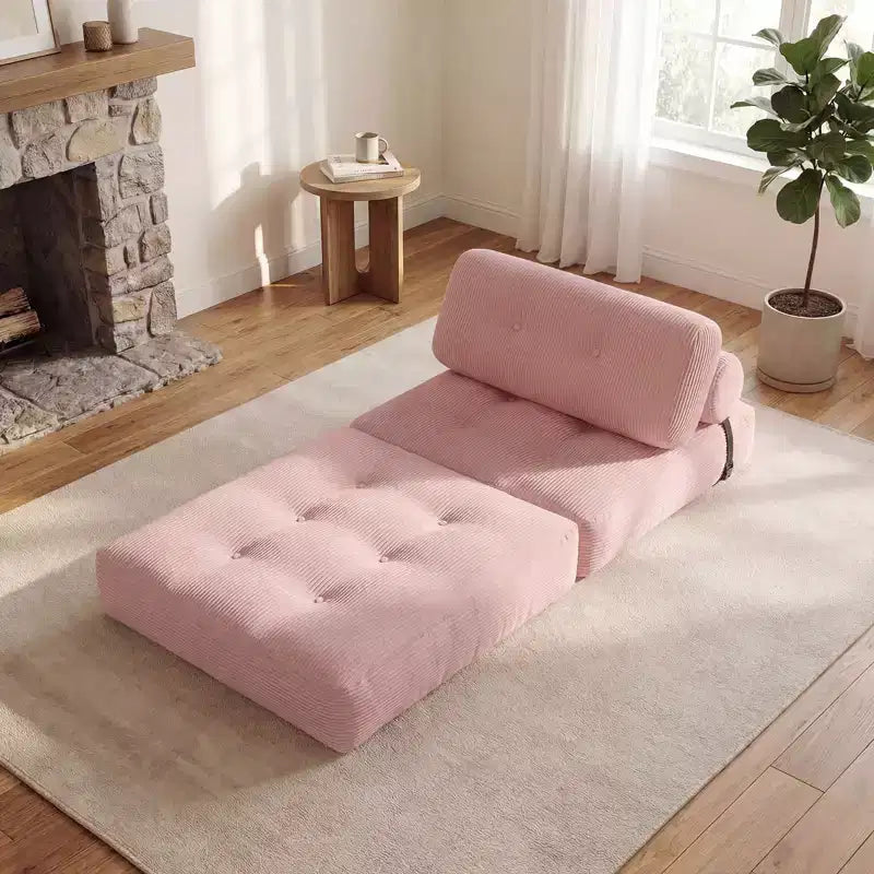 Costway Folding Sofa Bed, Convertible Sleeper Chair with Pillow Back Support Corduroy Cover Beige/ Black/ Gray/ Navy Blue/ Pink