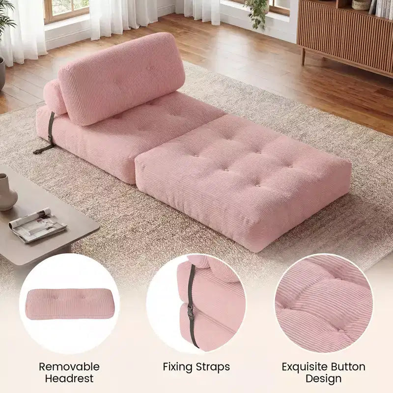 Costway Folding Sofa Bed, Convertible Sleeper Chair with Pillow Back Support Corduroy Cover Beige/ Black/ Gray/ Navy Blue/ Pink