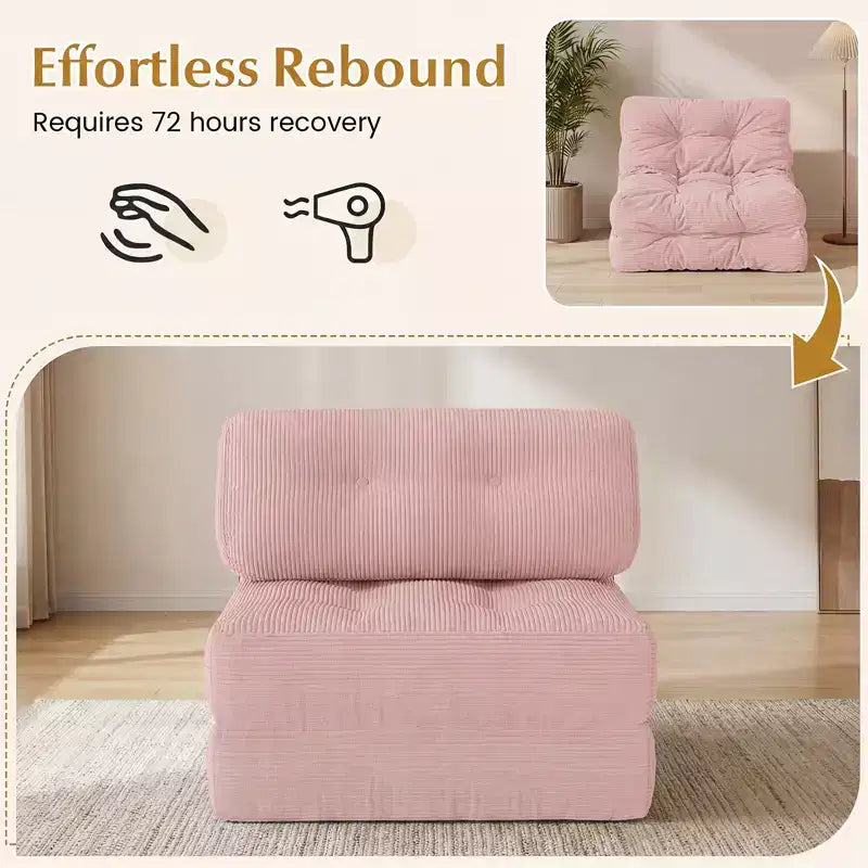 Costway Folding Sofa Bed, Convertible Sleeper Chair with Pillow Back Support Corduroy Cover Beige/ Black/ Gray/ Navy Blue/ Pink