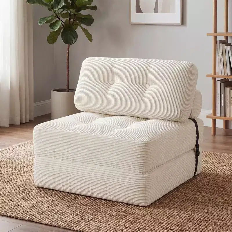 Costway Folding Sofa Bed, Convertible Sleeper Chair with Pillow Back Support Corduroy Cover Beige/ Black/ Gray/ Navy Blue/ Pink