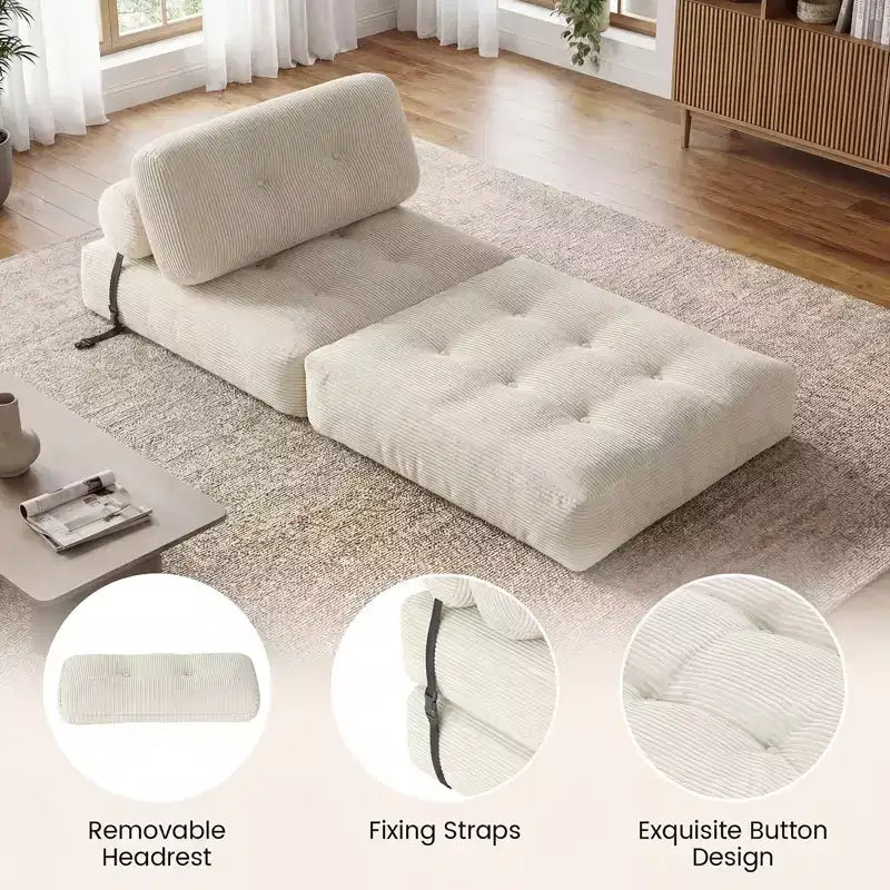 Costway Folding Sofa Bed, Convertible Sleeper Chair with Pillow Back Support Corduroy Cover Beige/ Black/ Gray/ Navy Blue/ Pink