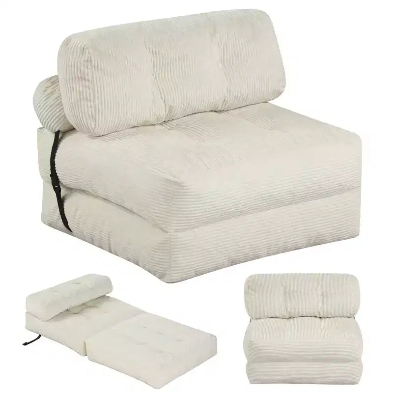 Costway Folding Sofa Bed, Convertible Sleeper Chair with Pillow Back Support Corduroy Cover Beige/ Black/ Gray/ Navy Blue/ Pink