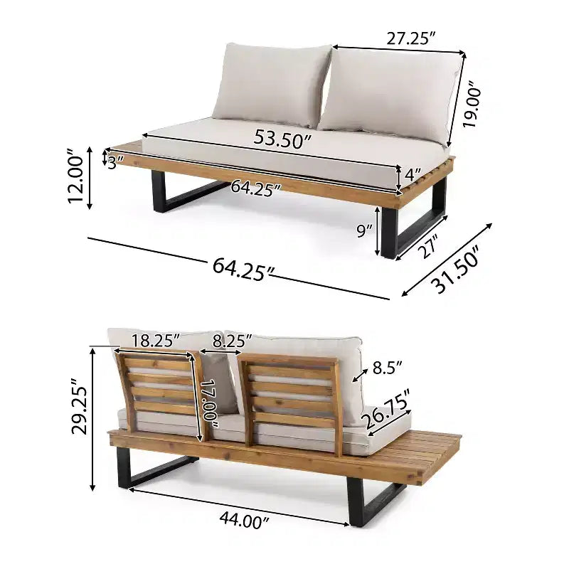 Sofá seccional de exterior en forma de L, juego de salón de ocio para patio, juego de asientos de conversación para jardín con mesa de centro y cojín resistente al agua - ModernLuxe
