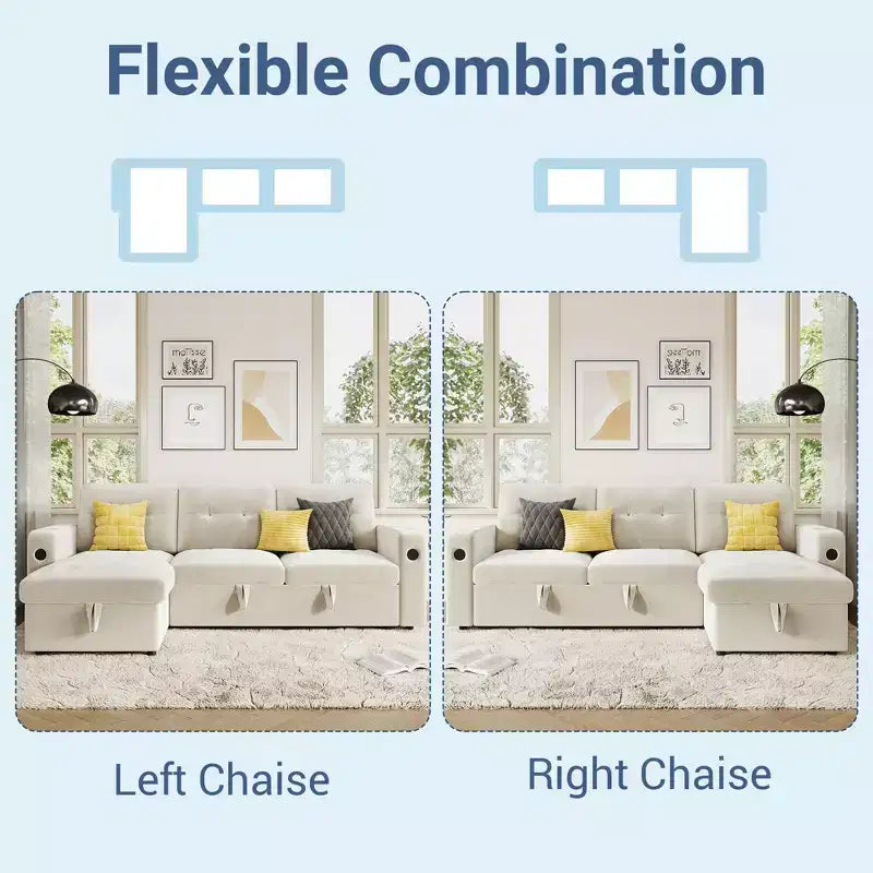 Sleeper Sofa Couch, L-Shaped Sofa, Convertible Pull Out Sofa Bed with Storage, Charging Station, Modern Sectional Sofa for Living Room, Apartment