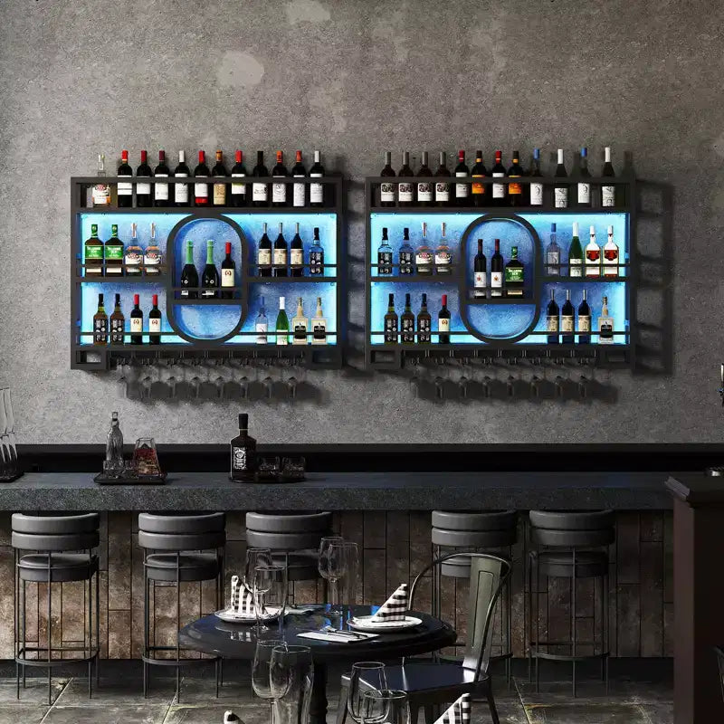 Botellero de pared, estantes de barra flotantes de metal con soporte para copas de vino, 99 cm/119 cm