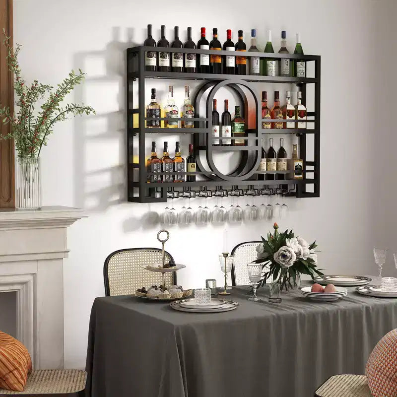 Botellero de pared, estantes de barra flotantes de metal con soporte para copas de vino, 99 cm/119 cm