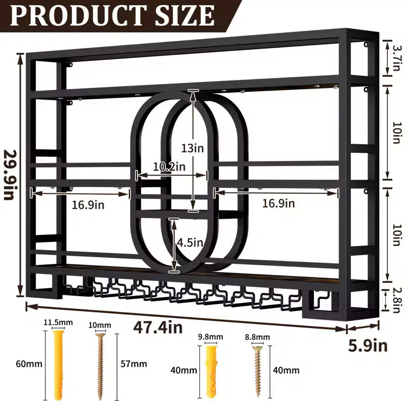 Botellero de pared, estantes de barra flotantes de metal con soporte para copas de vino, 99 cm/119 cm