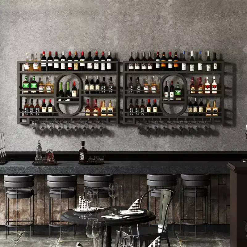 Botellero de pared, estantes de barra flotantes de metal con soporte para copas de vino, 99 cm/119 cm