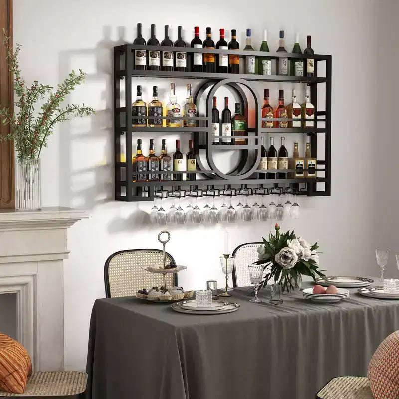 Botellero de pared, estantes de barra flotantes de metal con soporte para copas de vino, 99 cm/119 cm