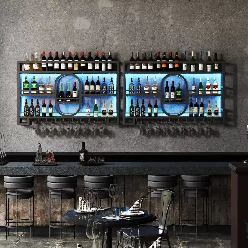 Botellero de pared, estantes de barra flotantes de metal con soporte para copas de vino, 99 cm/119 cm