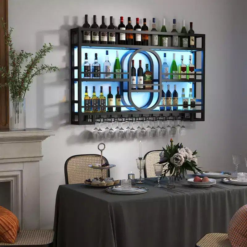 Botellero de pared, estantes de barra flotantes de metal con soporte para copas de vino, 99 cm/119 cm