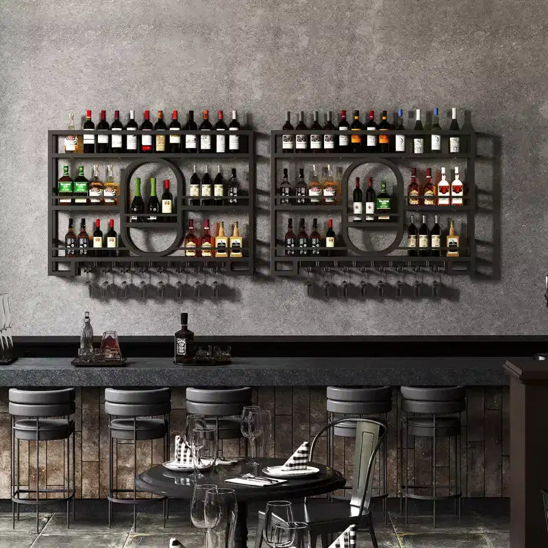 Botellero de pared, estantes de barra flotantes de metal con soporte para copas de vino, 99 cm/119 cm