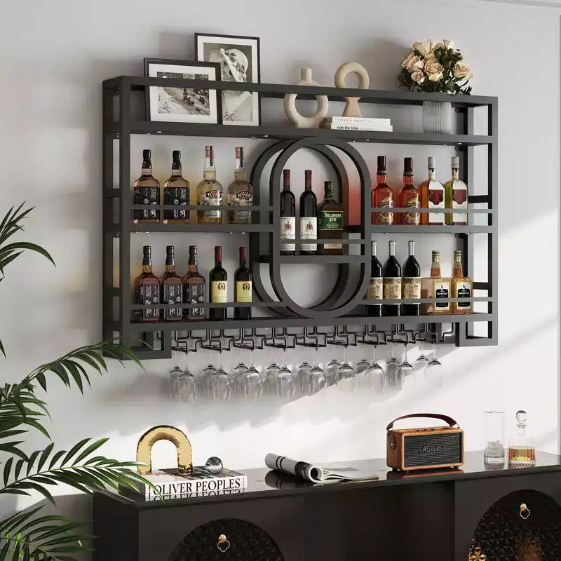 Botellero de pared, estantes de barra flotantes de metal con soporte para copas de vino, 99 cm/119 cm