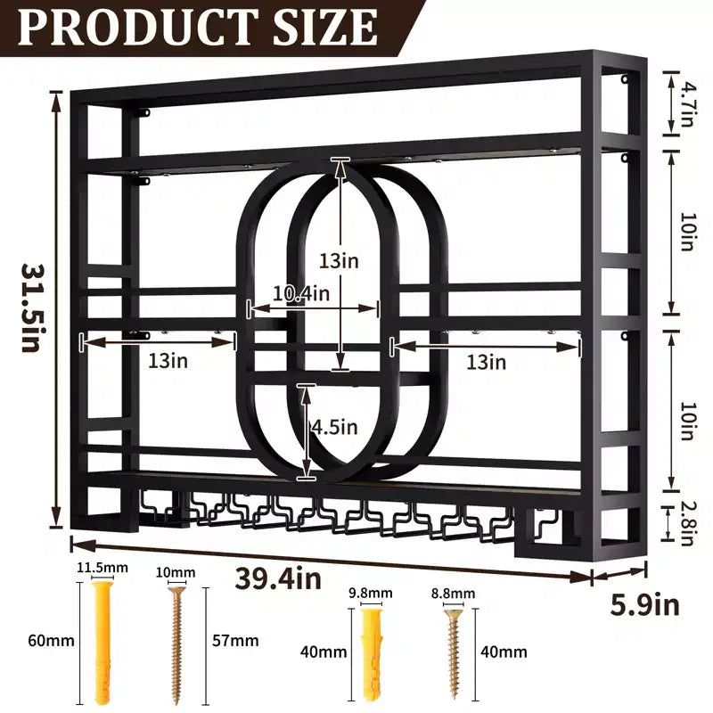 Botellero de pared, estantes de barra flotantes de metal con soporte para copas de vino, 99 cm/119 cm