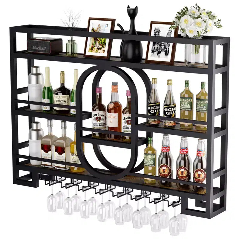 Botellero de pared, estantes de barra flotantes de metal con soporte para copas de vino, 99 cm/119 cm