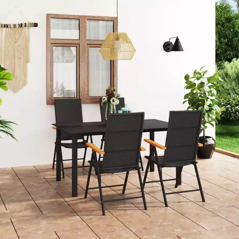 vidaXL Juego de comedor grande de ratán PE negro y marrón, aluminio, WPC