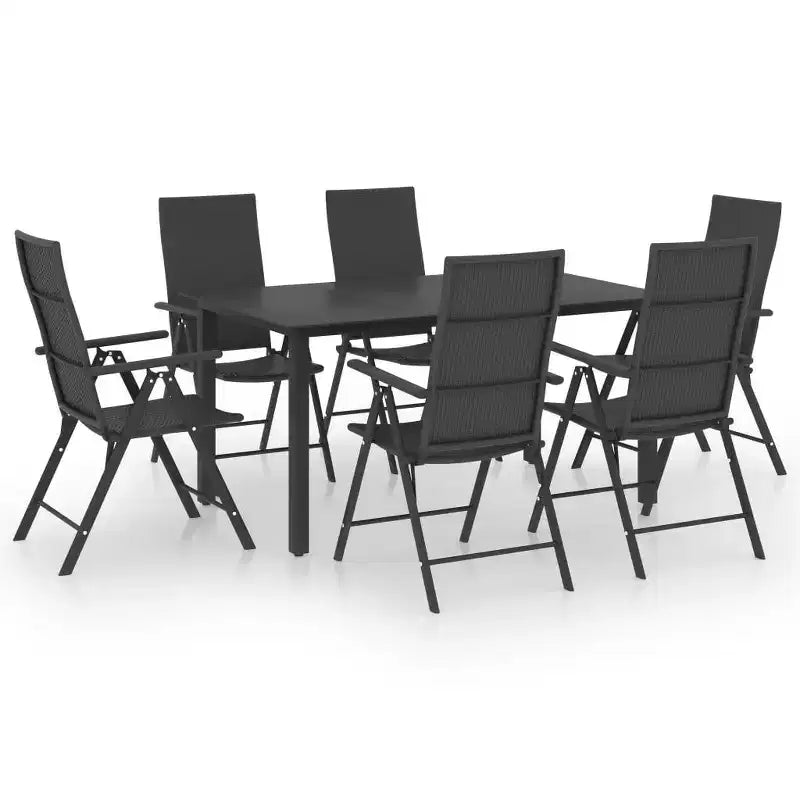 vidaXL Dining Set Black PE rattan, glass, aluminum Standard Foldable