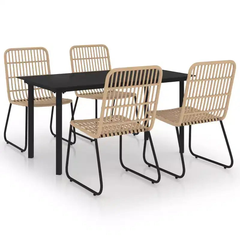 vidaXL Dining Set Oak, Black Poly rattan, powder-coated steel, glass