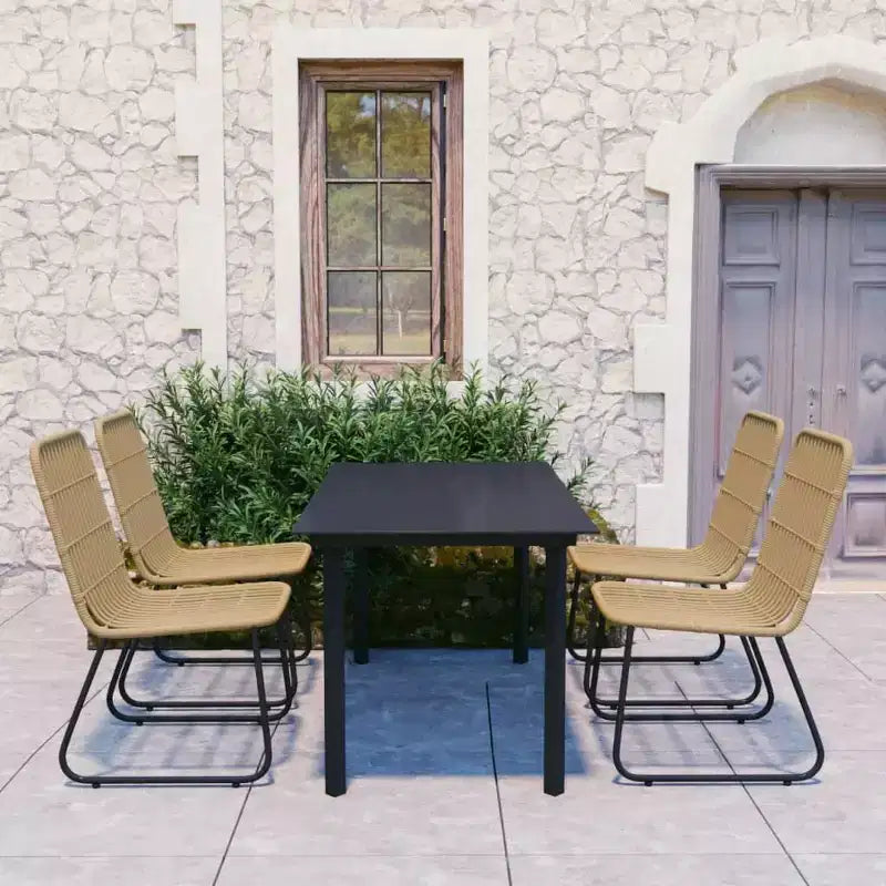 vidaXL Conjunto de comedor Roble, ratán sintético negro, acero con recubrimiento en polvo, vidrio