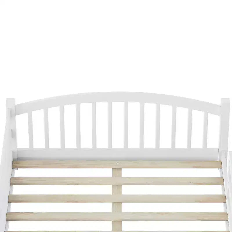 Cama Montessori de tamaño completo de perfil bajo con barandillas de seguridad y cabecero