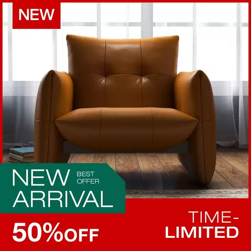 Luck Live 34.64 Modern Lounge Accent Chair Sofa, Faux Leather Upholstered Armchair with Thick Cushion & Solid Wood Frame