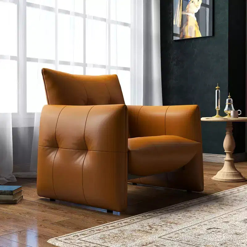 Luck Live 34.64 Modern Lounge Accent Chair Sofa, Faux Leather Upholstered Armchair with Thick Cushion & Solid Wood Frame