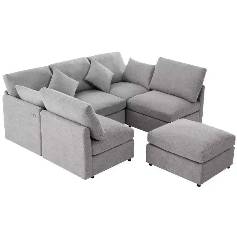 86.6 Sectional Sofa Modular Sofa Couch Sofa Bed L-shaped Sofa with a Movable Ottoman and Two USB Ports