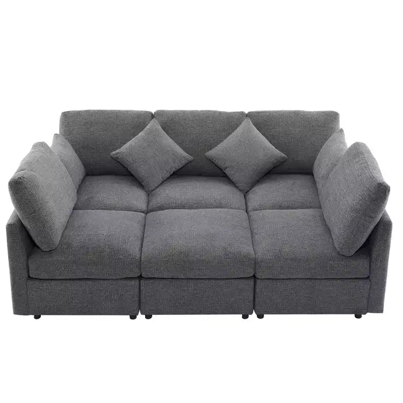 86.6 Sectional Sofa Modular Sofa Couch Sofa Bed L-shaped Sofa with a Movable Ottoman and Two USB Ports