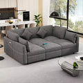 86.6 Sectional Sofa Modular Sofa Couch Sofa Bed L-shaped Sofa with a Movable Ottoman and Two USB Ports